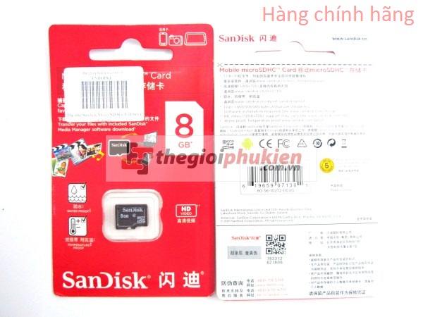 Thẻ nhớ Sandick MicroSD 8G( full box) Công ty